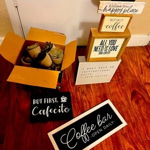 Not so mysterious mystery box of coffee bar deco and succulents